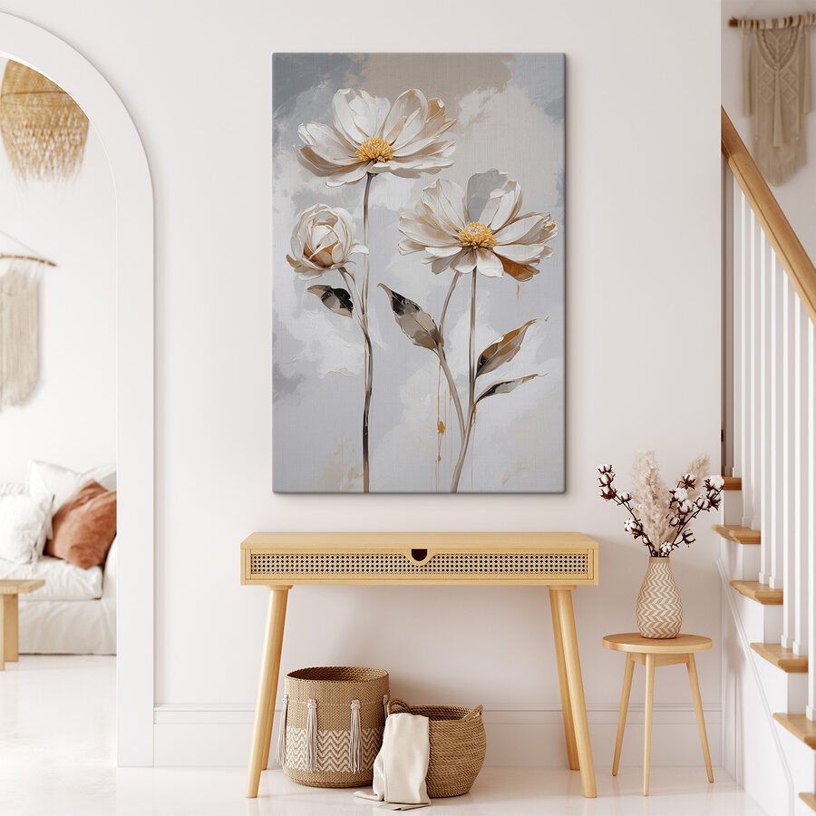 Un groupe de fleurs blanches avec des feuilles Un groupe de fleurs blanches avec des feuilles