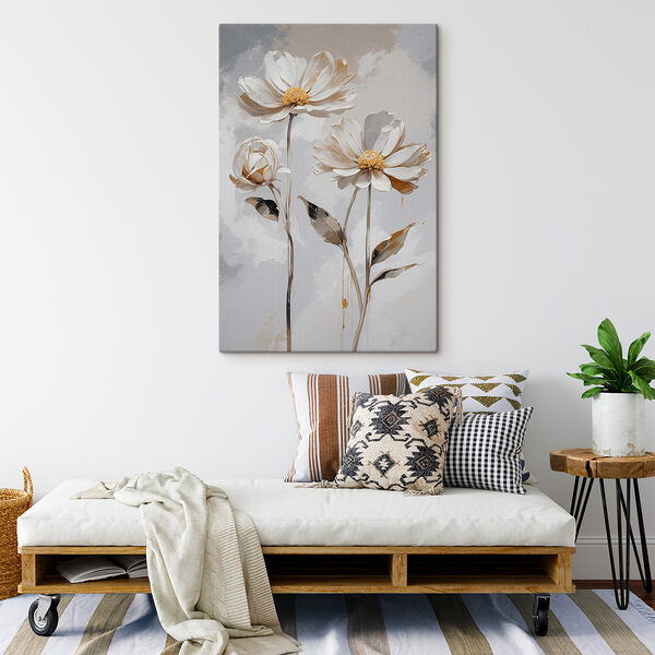 Un groupe de fleurs blanches avec des feuilles Un groupe de fleurs blanches avec des feuilles