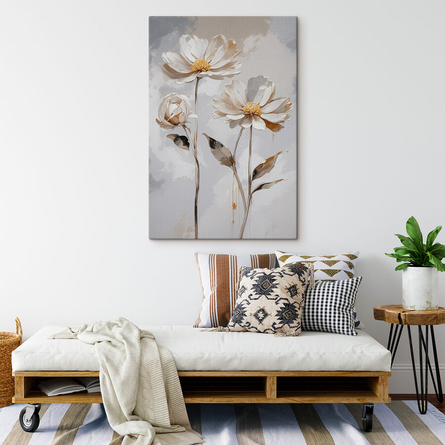 Un groupe de fleurs blanches avec des feuilles Un groupe de fleurs blanches avec des feuilles
