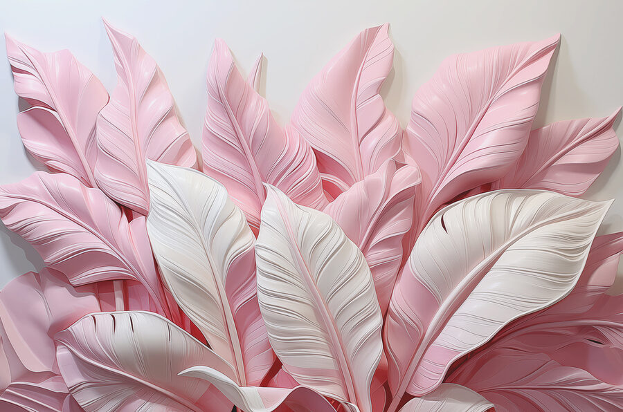 Groupe de feuilles roses et blanches