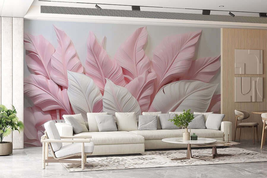 Groupe de feuilles roses et blanches