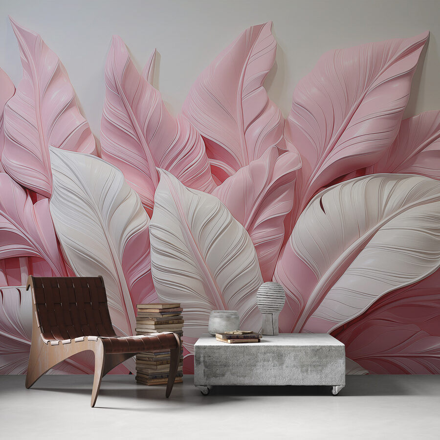 Groupe de feuilles roses et blanches