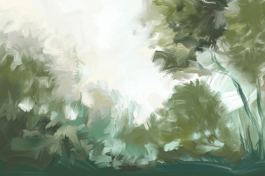 Une peinture d'arbres et de buissons Une peinture d'arbres et de buissons