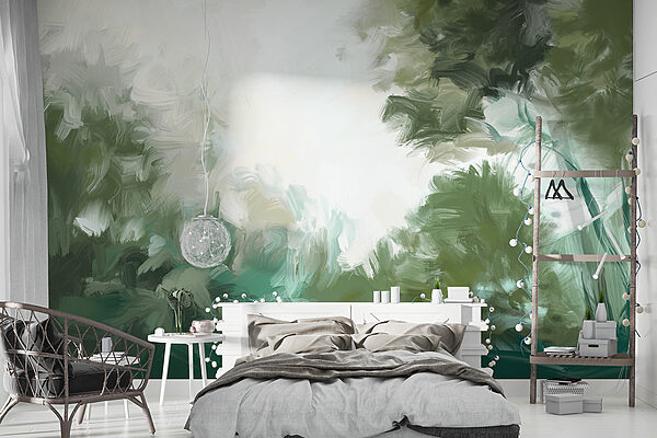 Une peinture d'arbres et de buissons Une peinture d'arbres et de buissons