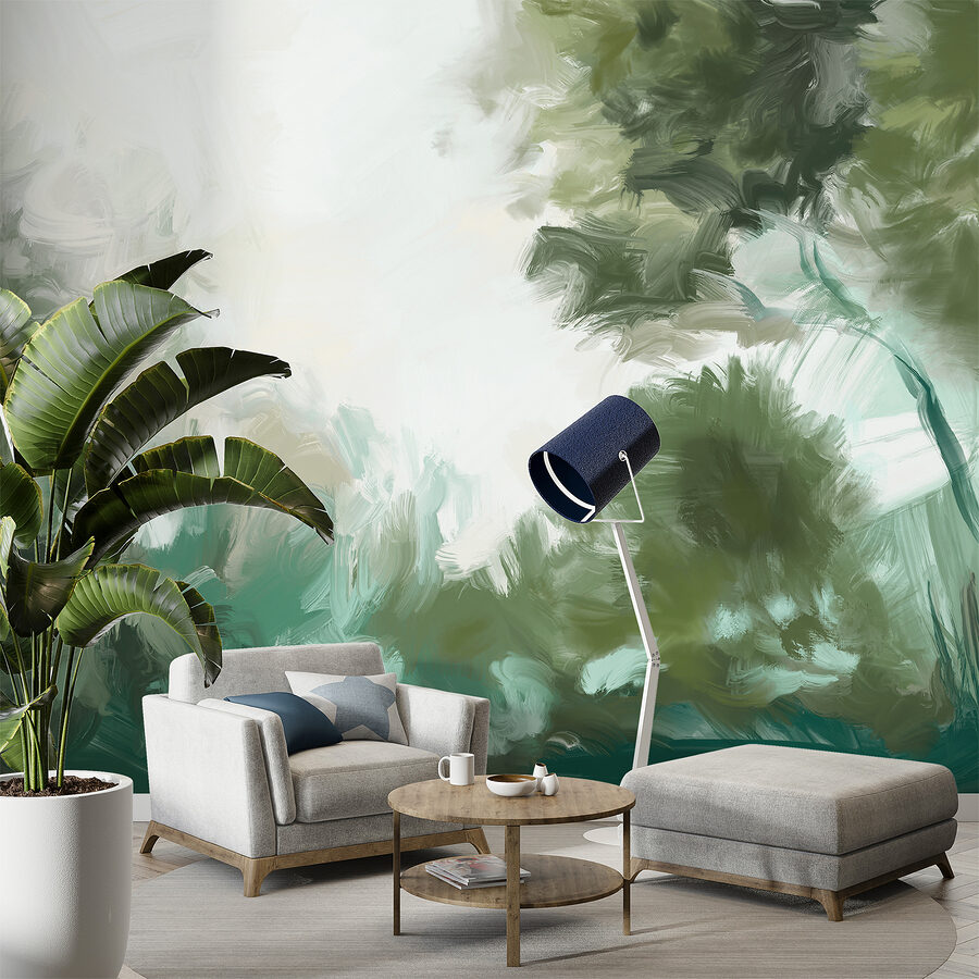 Une peinture d'arbres et de buissons Une peinture d'arbres et de buissons