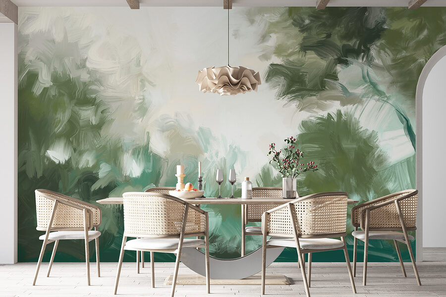 Une peinture d'arbres et de buissons Une peinture d'arbres et de buissons