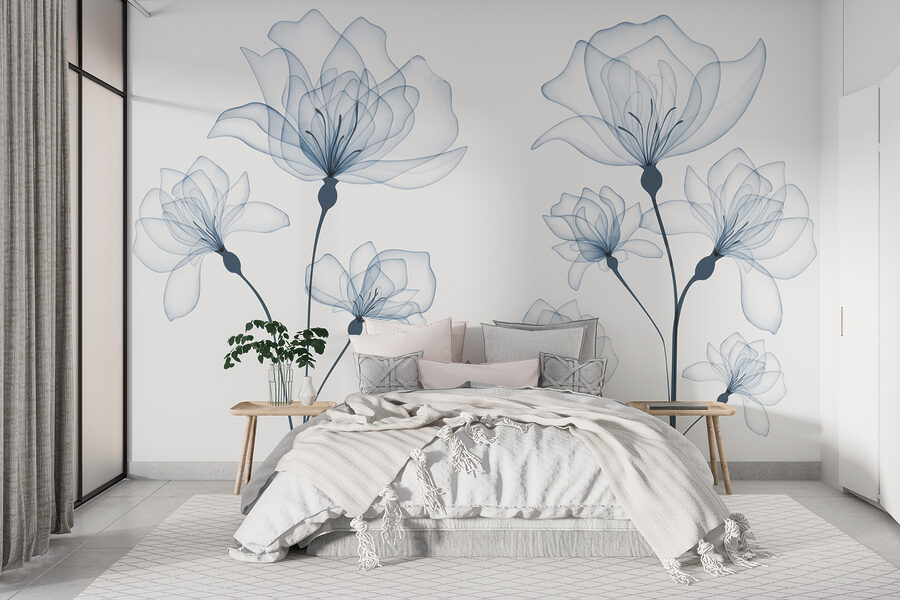 Fleurs transparentes sur fond blanc