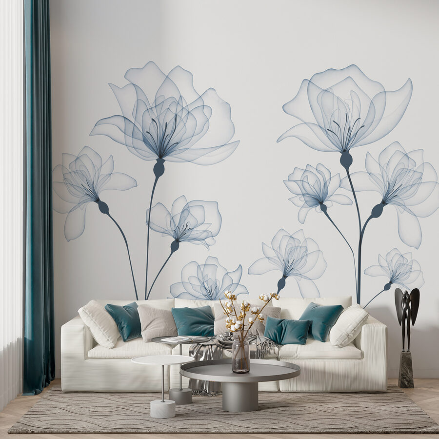 Fleurs transparentes sur fond blanc