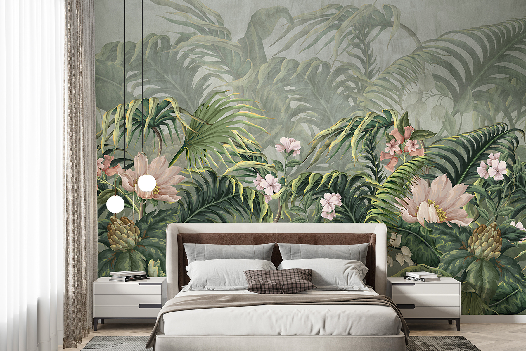 A wallpaper with flowers and leaves