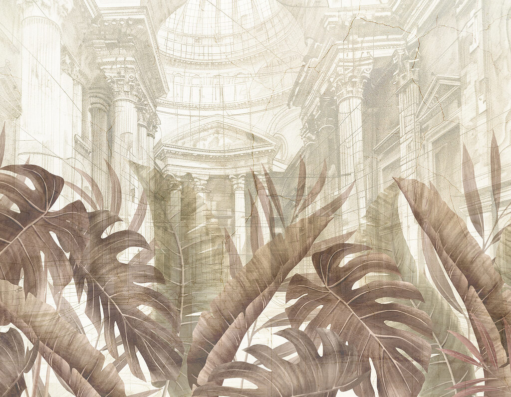 Peinture de feuilles et d'un bâtiment Peinture de feuilles et d'un bâtiment