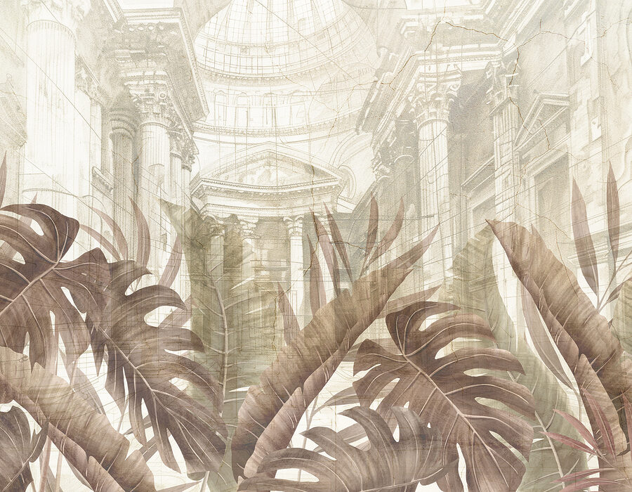 Peinture de feuilles et d'un bâtiment