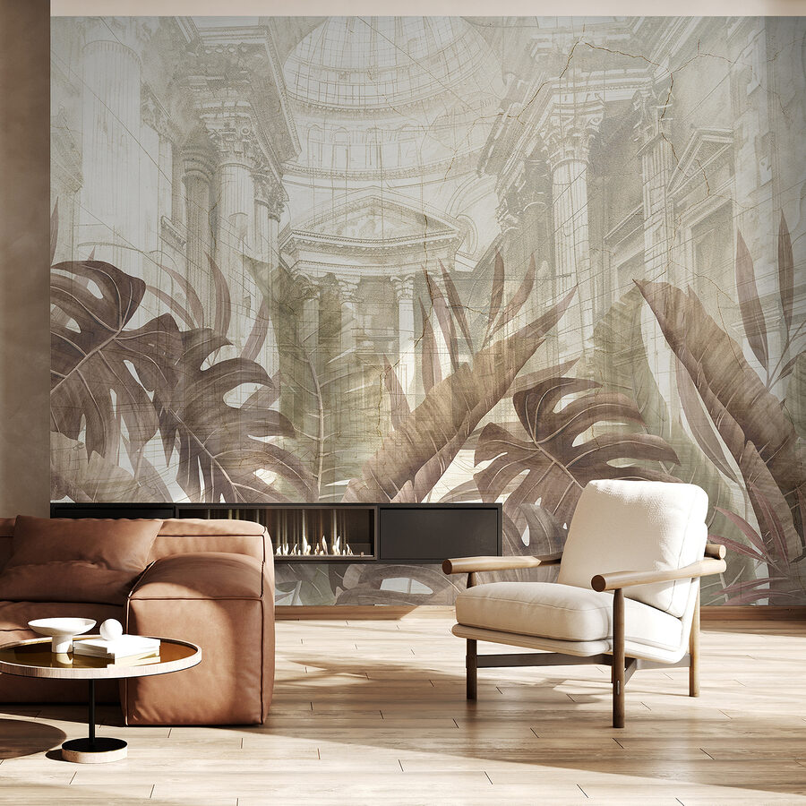 Peinture de feuilles et d'un bâtiment