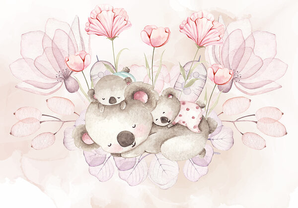 Illustration à l'aquarelle d'un couple de koalas et de fleurs Illustration à l'aquarelle d'un couple de koalas et de fleurs