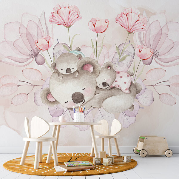 Illustration à l'aquarelle d'un couple de koalas et de fleurs Illustration à l'aquarelle d'un couple de koalas et de fleurs