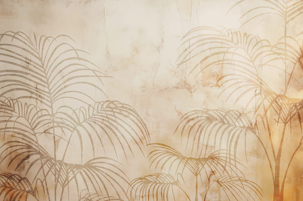 Un mur avec des feuilles de palmier Un mur avec des feuilles de palmier