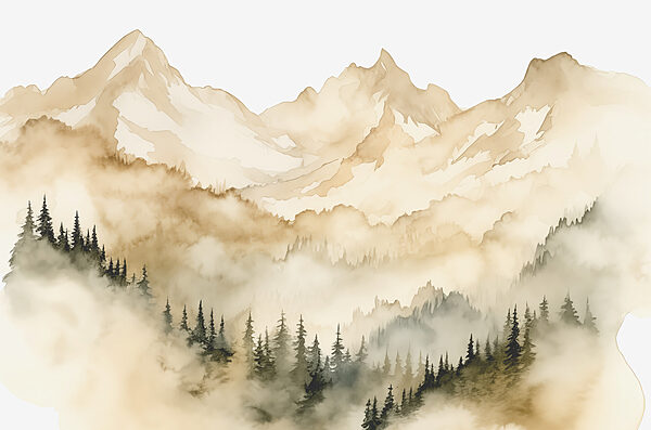 Une chaîne de montagnes avec des arbres et des nuages Une chaîne de montagnes avec des arbres et des nuages