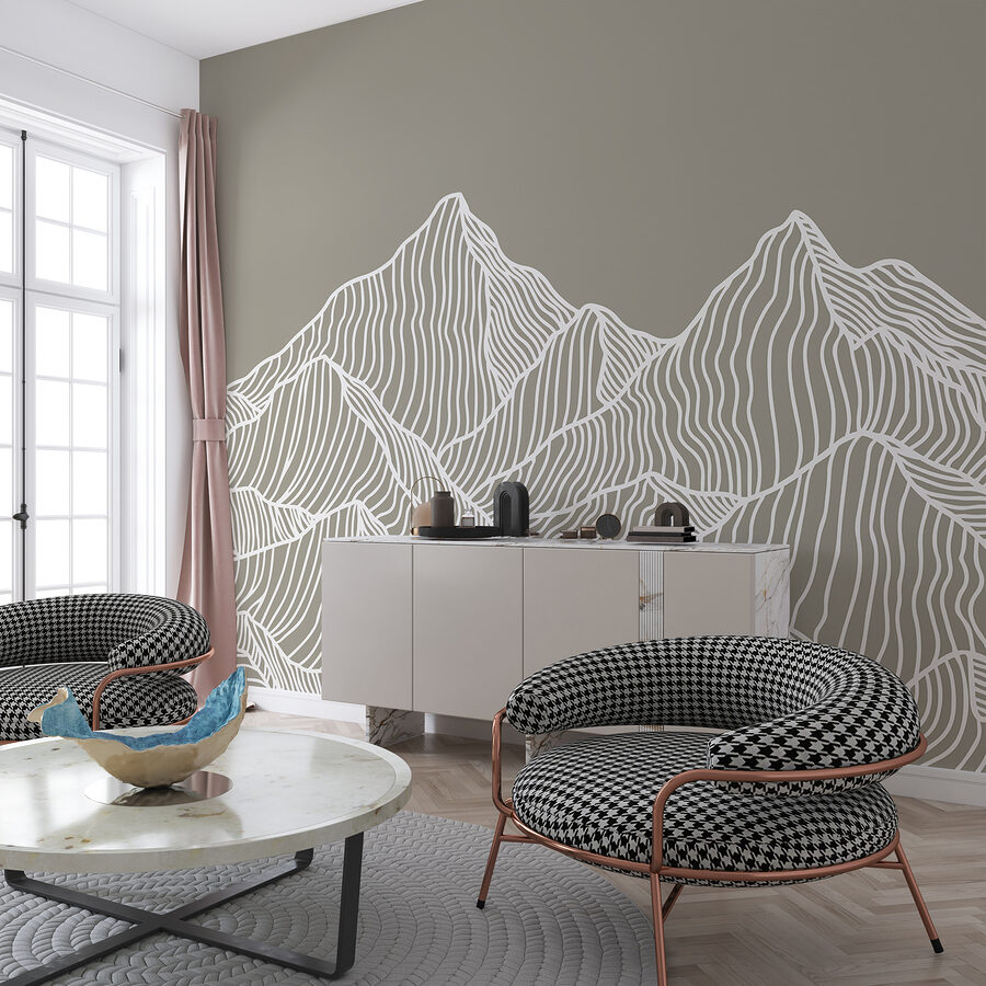 Un dessin au trait blanc de montagnes