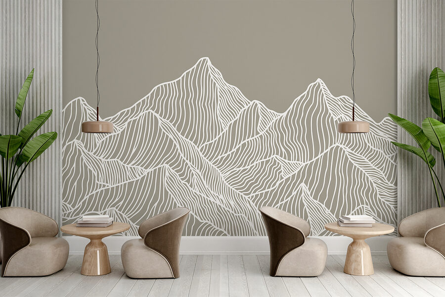 Un dessin au trait blanc de montagnes