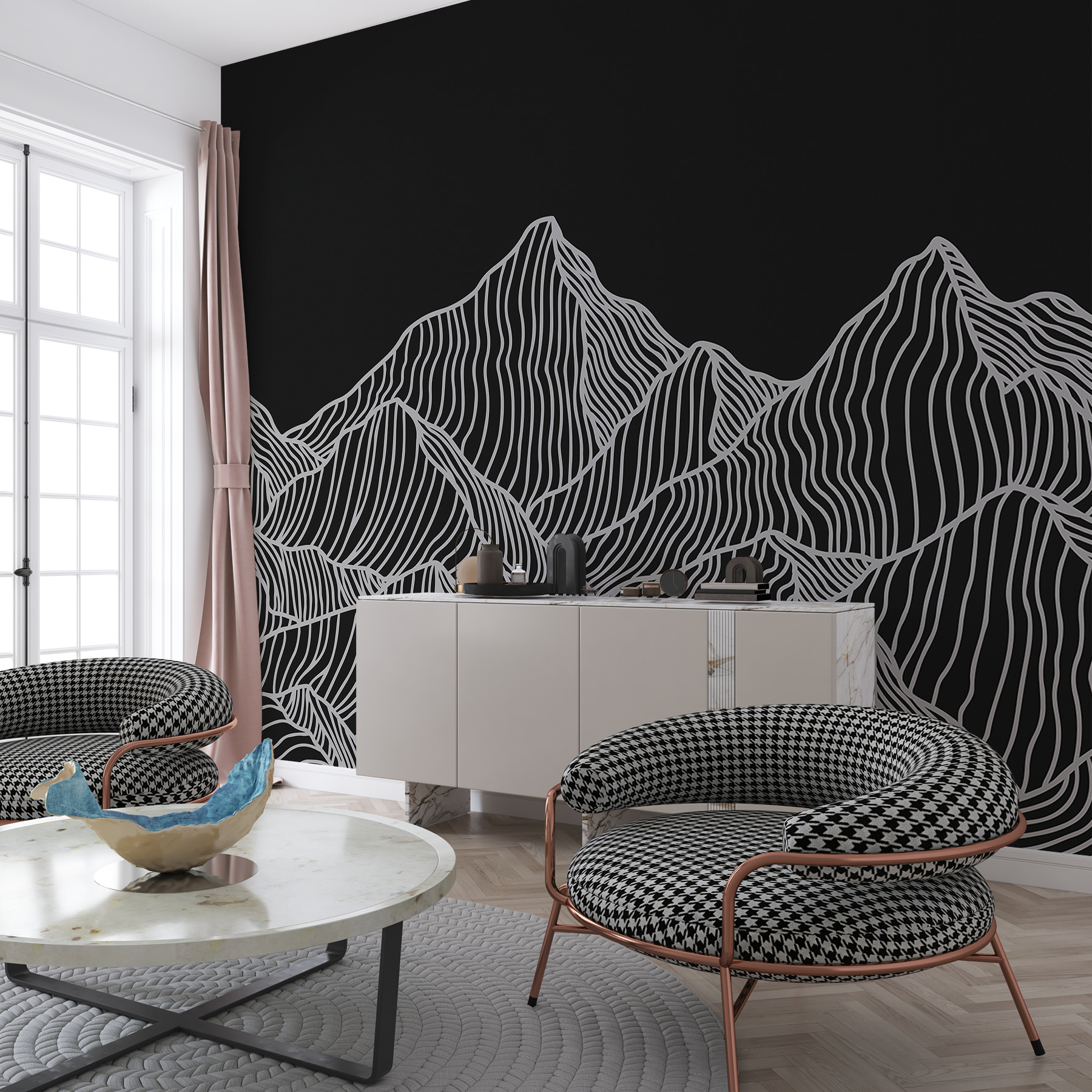A black and white mountain range