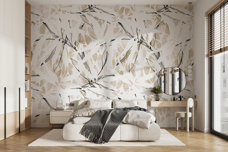 Un motif de feuilles sur une surface blanche