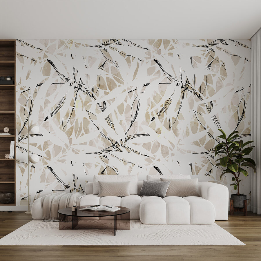 Un motif de feuilles sur une surface blanche