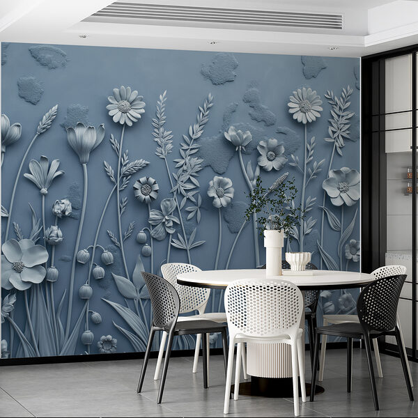 Un mur gris avec des fleurs et des feuilles Un mur gris avec des fleurs et des feuilles
