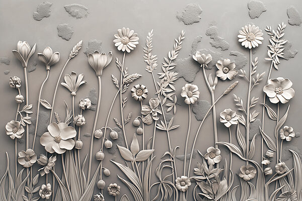 Un art mural avec des fleurs et des plantes Un art mural avec des fleurs et des plantes