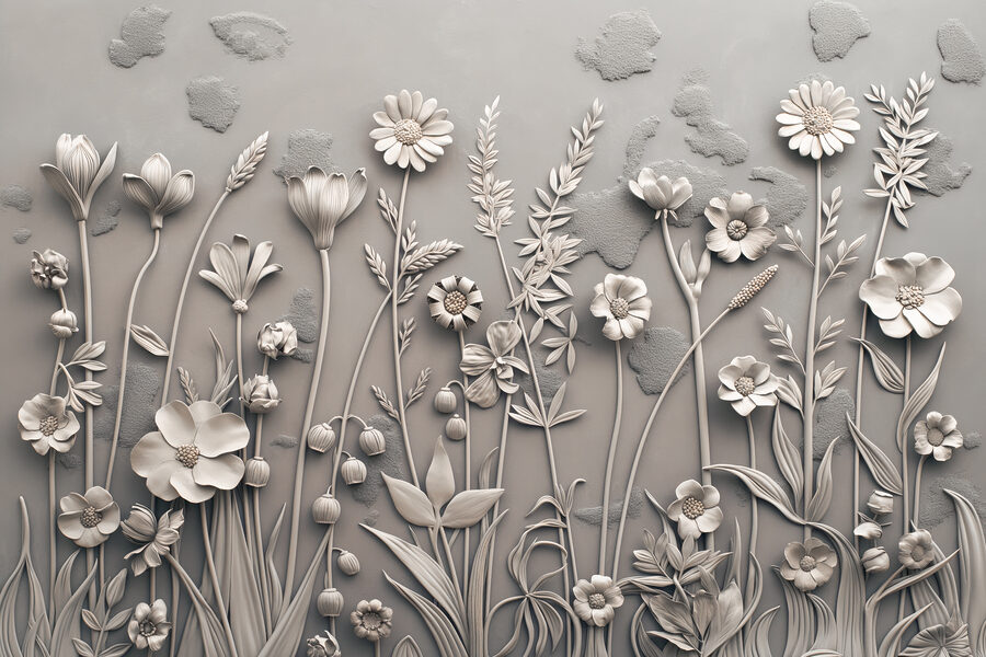 Un art mural avec des fleurs et des plantes