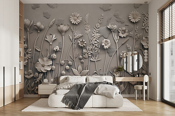 Un art mural avec des fleurs et des plantes Un art mural avec des fleurs et des plantes