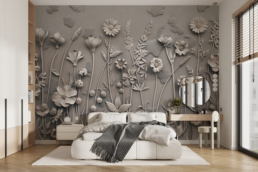 Un art mural avec des fleurs et des plantes