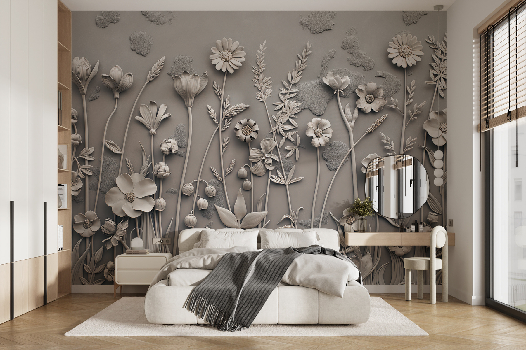 A wall art with flowers and plants