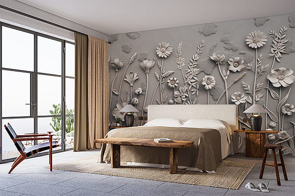 Un art mural avec des fleurs et des plantes Un art mural avec des fleurs et des plantes