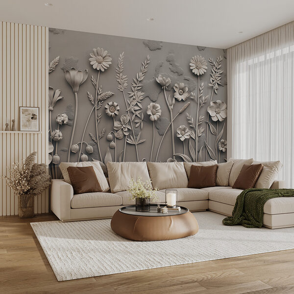 Un art mural avec des fleurs et des plantes Un art mural avec des fleurs et des plantes