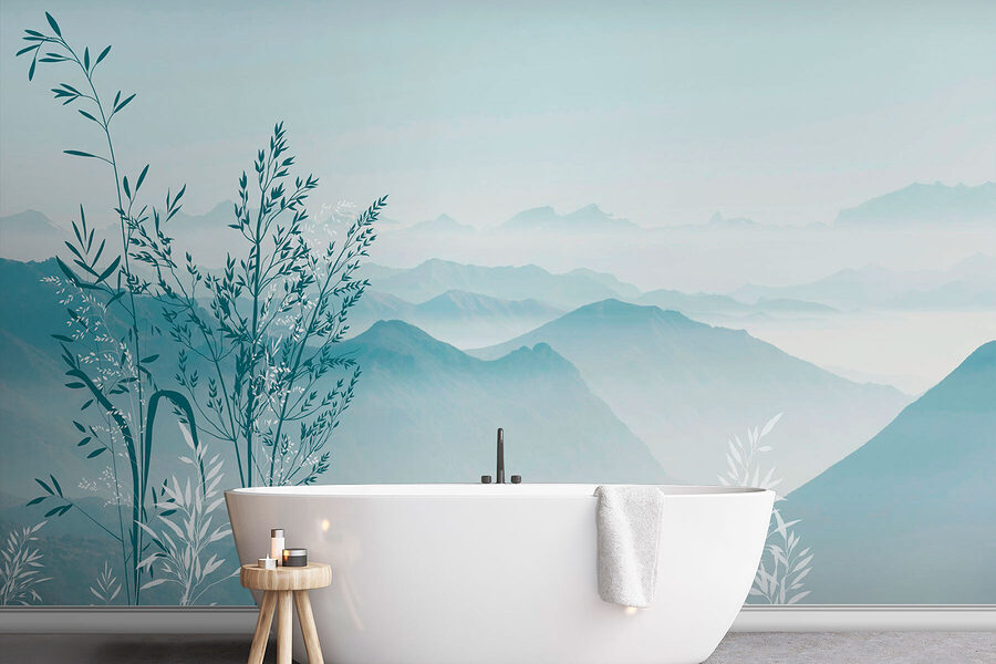 Un paysage avec des montagnes et des arbres