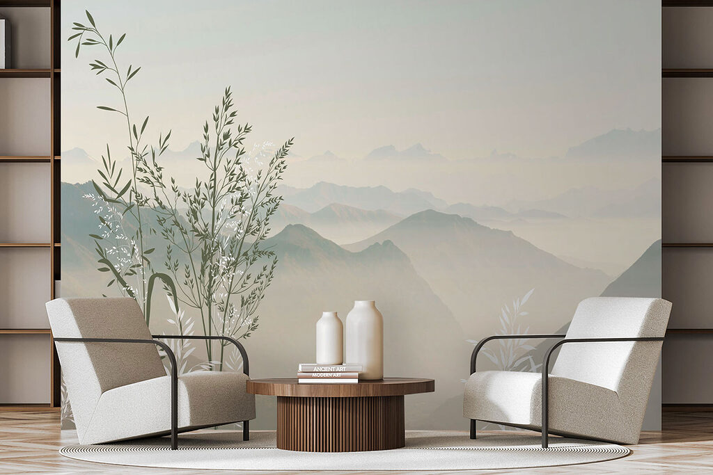 A landscape with mountains and trees