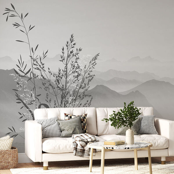 Un paysage avec des montagnes et des plantes Un paysage avec des montagnes et des plantes