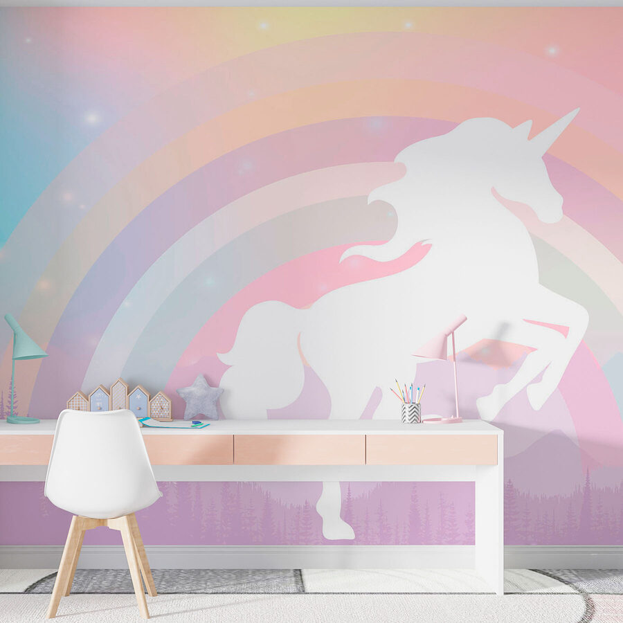 Papier peint Une licorne avec un arc-en-ciel et des montagnes – Image 2
