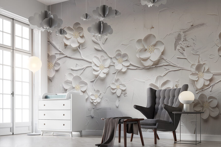 Papier peint Une fleur blanche sur une surface blanche – Image 5