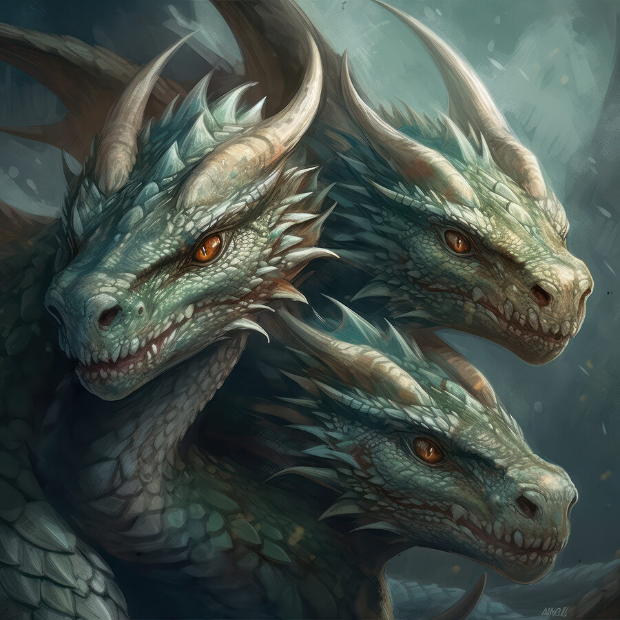 Un groupe de dragons aux cornes pointues et acérées Un groupe de dragons aux cornes pointues et acérées