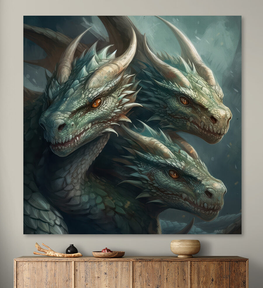 Un groupe de dragons aux cornes pointues et acérées Un groupe de dragons aux cornes pointues et acérées