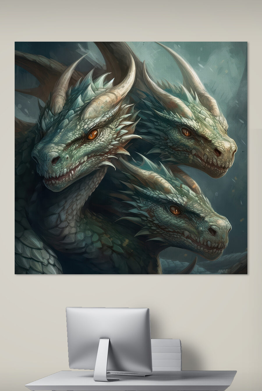 Un groupe de dragons aux cornes pointues et acérées Un groupe de dragons aux cornes pointues et acérées