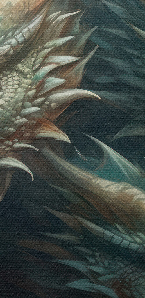 A group of dragons with sharp pointed horns A group of dragons with sharp pointed horns
