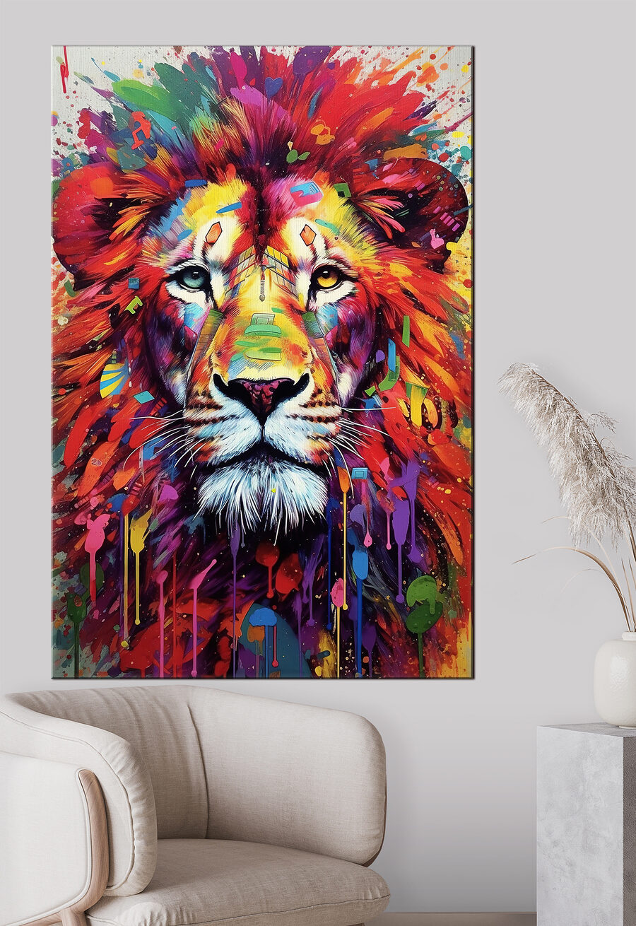 Un lion coloré aux moustaches blanches