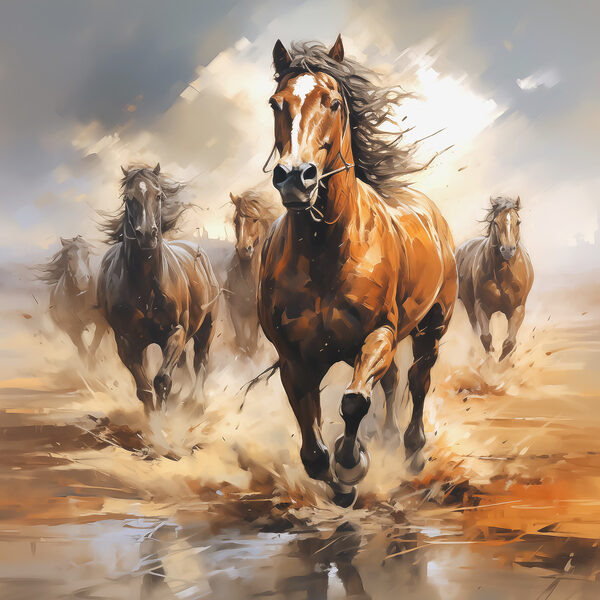Groupe de chevaux courant dans l'eau Groupe de chevaux courant dans l'eau