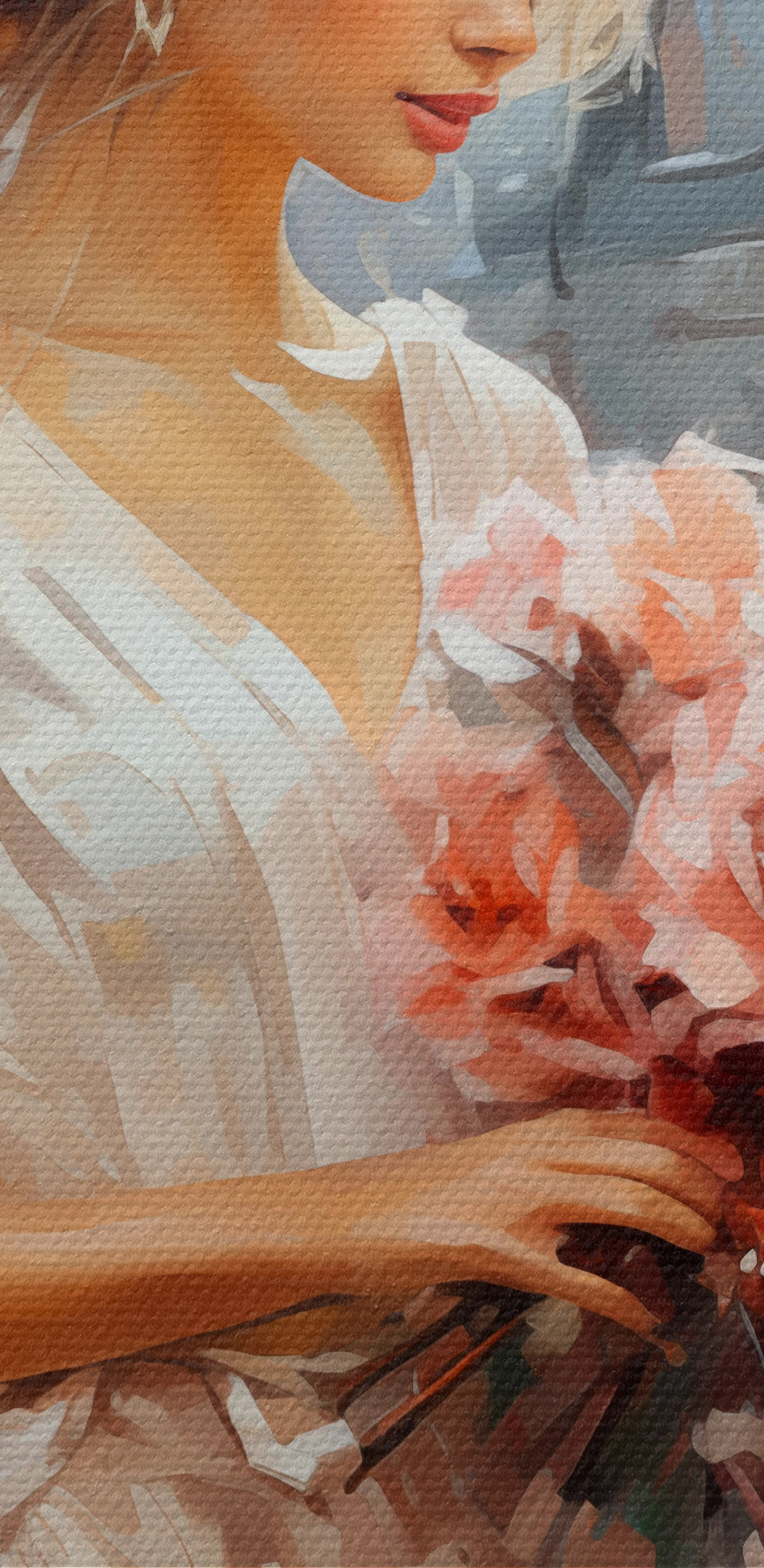 Une femme tenant des fleurs dans un train