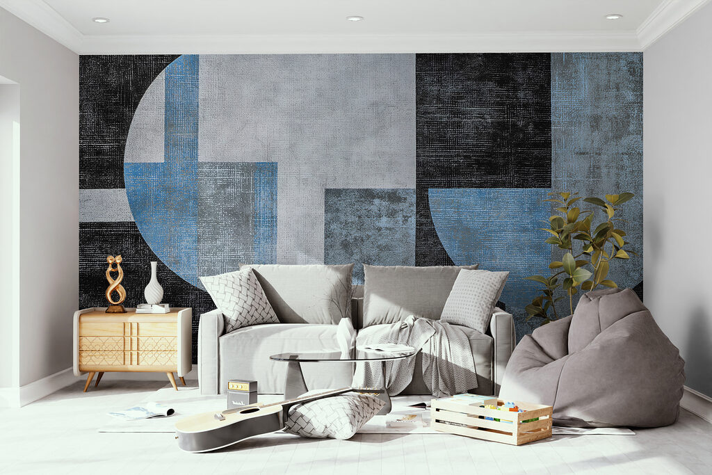 A black and blue and white art piece A black and blue and white art piece