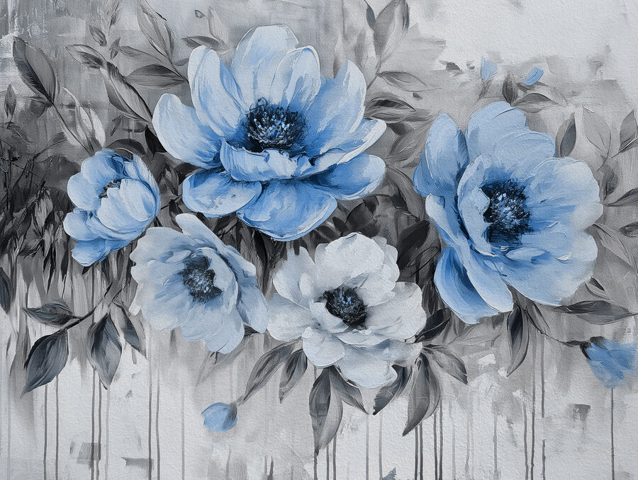 Un tableau de fleurs bleues