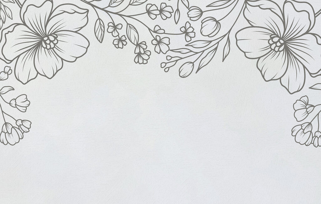 A white background with black and white flowers