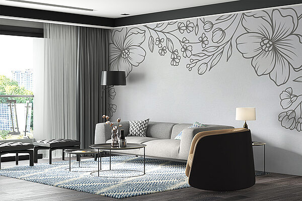 Papier peint Papier peint Fond blanc avec des fleurs noires et blanches (UGS : w07952)