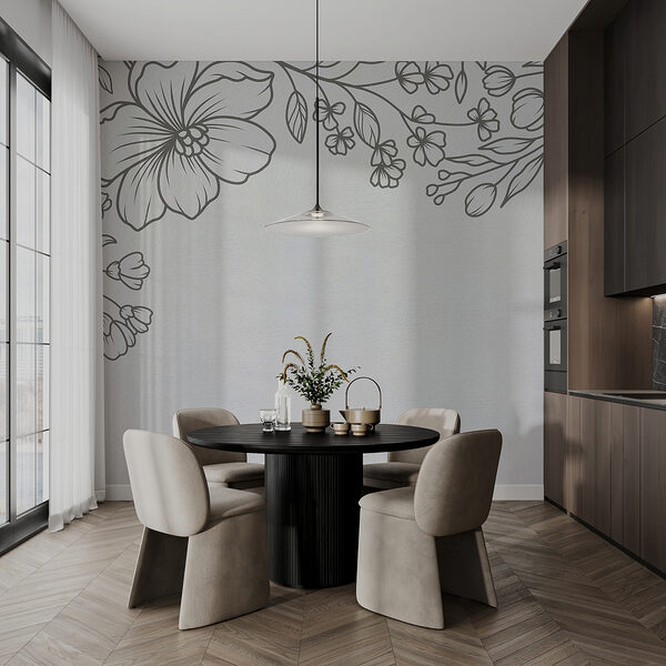 A white background with black and white flowers